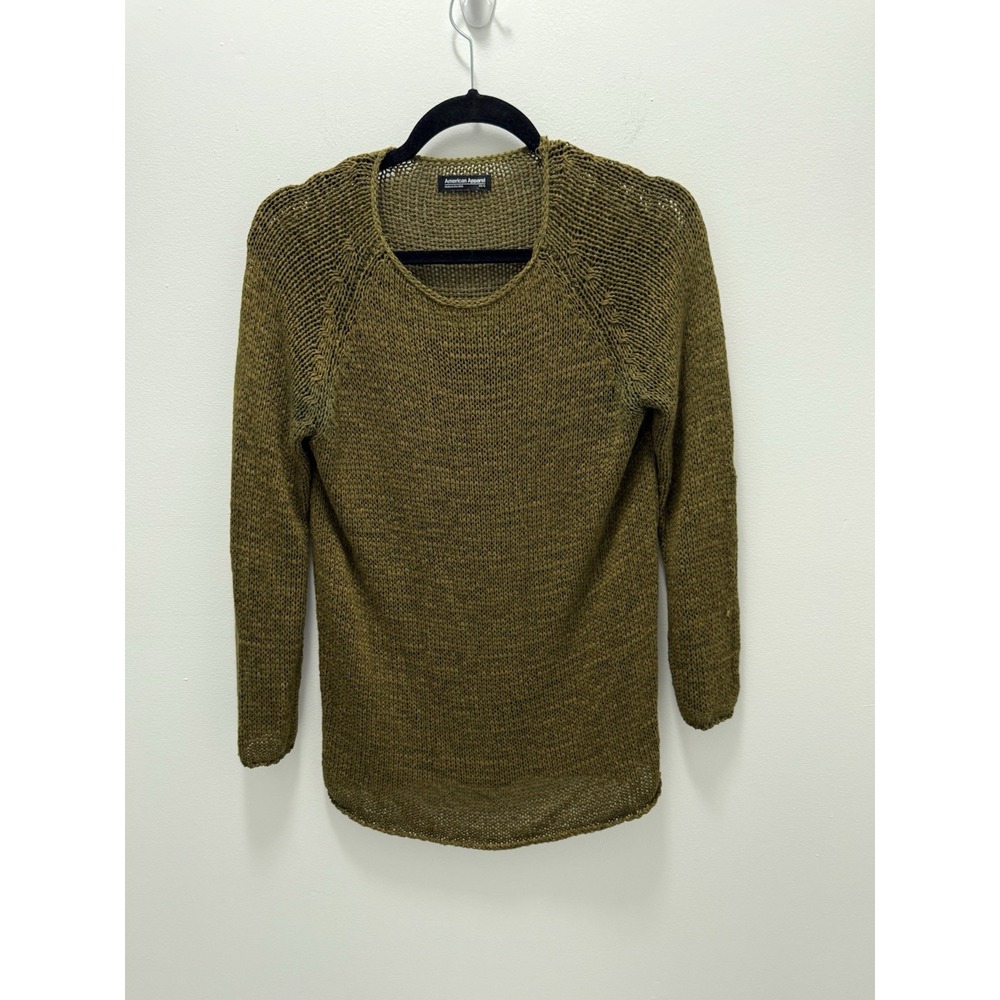 American Apparel Open Knit Sweater Olive Green Raglan Pullover XS S Made in USA
